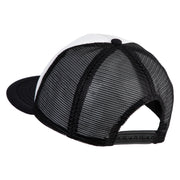 Large C Outline Faux Leather Patched Flat Bill Trucker Cap - White Black OSFM