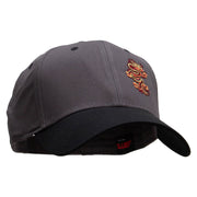 Tiny Red Black Asian Dragon Patched Two Tone Cotton Twill Low Profile Strap Cap - Black-Charcoal OSFM