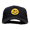 Winking Smiley Face Patched Solid Cotton Twill 5 panel Mesh Back Cap