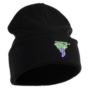 Cluster of Grapes Fruit Iron on Patched 12 Inch Long Knitted Beanie - Black OSFM