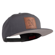 Old English N Faux Leather Patched Cotton Flat Bill Pro Cap - Grey OSFM