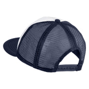 Large C Outline Faux Leather Patched Flat Bill Trucker Cap - White Navy OSFM