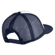 Large C Outline Faux Leather Patched Flat Bill Trucker Cap - White Navy OSFM