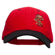 Tiny Red Black Asian Dragon Patched Two Tone Cotton Twill Low Profile Strap Cap - Black-Red OSFM