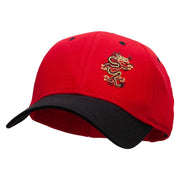 Tiny Red Black Asian Dragon Patched Two Tone Cotton Twill Low Profile Strap Cap - Black-Red OSFM