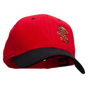 Tiny Red Black Asian Dragon Patched Two Tone Cotton Twill Low Profile Strap Cap - Black-Red OSFM