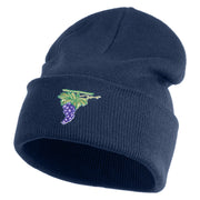 Cluster of Grapes Fruit Iron on Patched 12 Inch Long Knitted Beanie - Navy OSFM