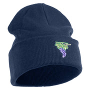 Cluster of Grapes Fruit Iron on Patched 12 Inch Long Knitted Beanie - Navy OSFM