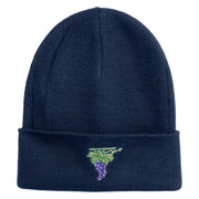 Cluster of Grapes Fruit Iron on Patched 12 Inch Long Knitted Beanie - Navy OSFM