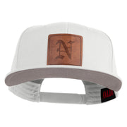 Old English N Faux Leather Patched Cotton Flat Bill Pro Cap - White OSFM