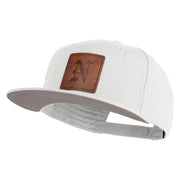Old English N Faux Leather Patched Cotton Flat Bill Pro Cap - White OSFM