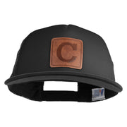 Large C Outline Faux Leather Patched Flat Bill Trucker Cap - Black OSFM