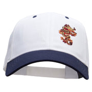 Tiny Red Black Asian Dragon Patched Two Tone Cotton Twill Low Profile Strap Cap - Navy-White OSFM