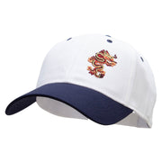 Tiny Red Black Asian Dragon Patched Two Tone Cotton Twill Low Profile Strap Cap - Navy-White OSFM