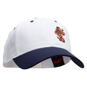 Tiny Red Black Asian Dragon Patched Two Tone Cotton Twill Low Profile Strap Cap - Navy-White OSFM