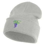 Cluster of Grapes Fruit Iron on Patched 12 Inch Long Knitted Beanie - Heather Grey OSFM