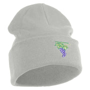 Cluster of Grapes Fruit Iron on Patched 12 Inch Long Knitted Beanie - Heather Grey OSFM