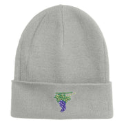 Cluster of Grapes Fruit Iron on Patched 12 Inch Long Knitted Beanie - Heather Grey OSFM