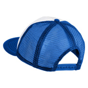 Large C Outline Faux Leather Patched Flat Bill Trucker Cap - White Royal OSFM