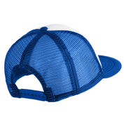 Large C Outline Faux Leather Patched Flat Bill Trucker Cap - White Royal OSFM