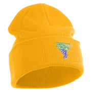 Cluster of Grapes Fruit Iron on Patched 12 Inch Long Knitted Beanie - Mustard OSFM