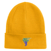 Cluster of Grapes Fruit Iron on Patched 12 Inch Long Knitted Beanie - Mustard OSFM