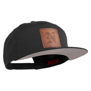 Old English N Faux Leather Patched Cotton Flat Bill Pro Cap - Black OSFM