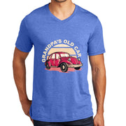 Grandpa's Old Car Men's Big Size District Perfect Tri V-Neck T-Shirt - Royal-Frost XS