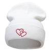 Double Heart Embroidered 12 Inch Long Knitted Beanie - White OSFM