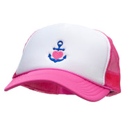 Heart Anchor Embroidered Summer Foam Mesh Trucker Cap - White-Magenta OSFM