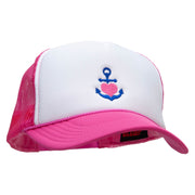 Heart Anchor Embroidered Summer Foam Mesh Trucker Cap - White-Magenta OSFM