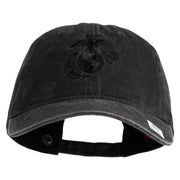 US Marine Corps Seal Embroidered Washed Solid Pigment Dyed Cotton Twill Brass Buckle Cap - Black OSFM