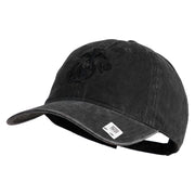 US Marine Corps Seal Embroidered Washed Solid Pigment Dyed Cotton Twill Brass Buckle Cap - Black OSFM