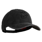 US Marine Corps Seal Embroidered Washed Solid Pigment Dyed Cotton Twill Brass Buckle Cap - Black OSFM