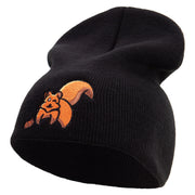 Squirrel with nuts Embroidered 8 inch Acrylic Short Beanie - Black OSFM