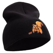 Squirrel with nuts Embroidered 8 inch Acrylic Short Beanie - Black OSFM