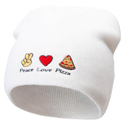 Peace Love Pizza Embroidered 8 Inch Short Beanie - White OSFM