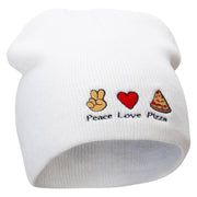 Peace Love Pizza Embroidered 8 Inch Short Beanie - White OSFM