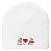 Peace Love Pizza Embroidered 8 Inch Short Beanie - White OSFM