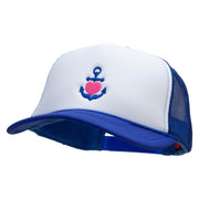 Heart Anchor Embroidered Summer Foam Mesh Trucker Cap - Royal-White OSFM