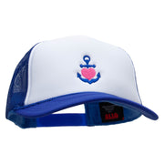 Heart Anchor Embroidered Summer Foam Mesh Trucker Cap - Royal-White OSFM