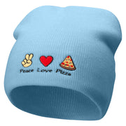 Peace Love Pizza Embroidered 8 Inch Short Beanie - Lt-Blue OSFM