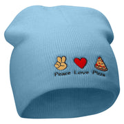 Peace Love Pizza Embroidered 8 Inch Short Beanie - Lt-Blue OSFM