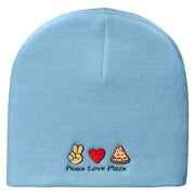 Peace Love Pizza Embroidered 8 Inch Short Beanie - Lt-Blue OSFM