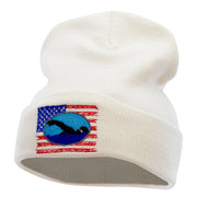 American Swimmer Embroidered 12 Inch Long Knitted Beanie