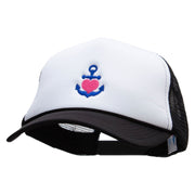 Heart Anchor Embroidered Summer Foam Mesh Trucker Cap - Black-White OSFM