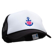 Heart Anchor Embroidered Summer Foam Mesh Trucker Cap - Black-White OSFM