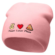 Peace Love Pizza Embroidered 8 Inch Short Beanie - Pink OSFM