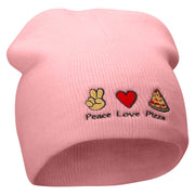 Peace Love Pizza Embroidered 8 Inch Short Beanie - Pink OSFM