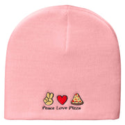 Peace Love Pizza Embroidered 8 Inch Short Beanie - Pink OSFM